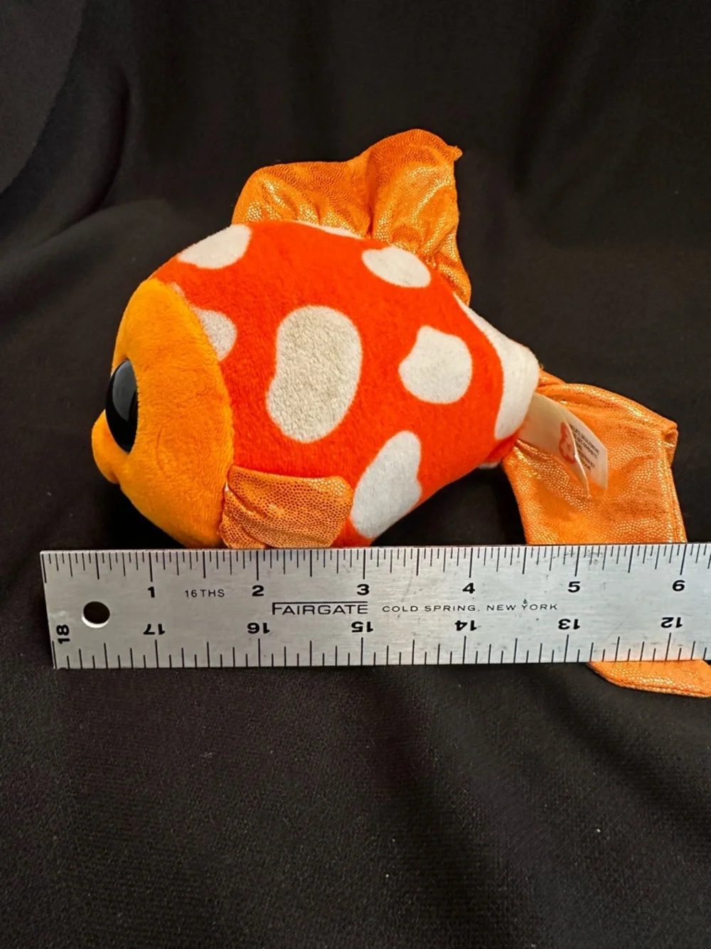 Ty Beanie Boos ‘Sami’ Orange White Polka Dot Fish Plush with Blue Sparkle Eyes